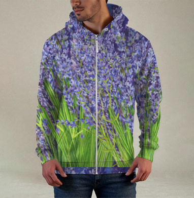 Пышная лаванда зелень свежесть в живописной композиции, Толстовка мужская на молнии 3Д полная запечатка