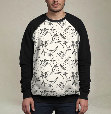 Коты Мяу Акцент Веселья Мяу, Свитшот мужской 3D / хлопок
