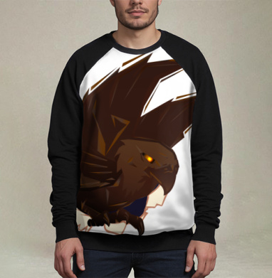 Dark Powerful Eagle Breaking Through Torn Surface Орёл Прорывающийся Через Рваную Поверхность, Свитшот мужской 3D / хлопок