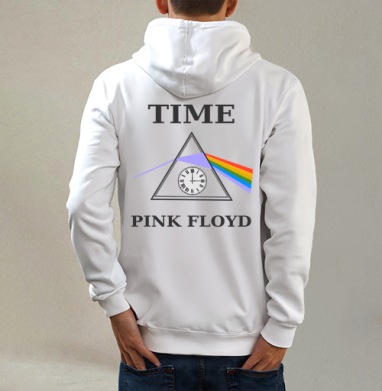 Преобразование света через время с часами Pink Floyd, Толстовка на молнии, печать на спине. муж. белая v3 320гр