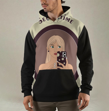 Девушка с зелеными глазами и аксессуарами Selfie Time, Толстовка мужская Regular 3D