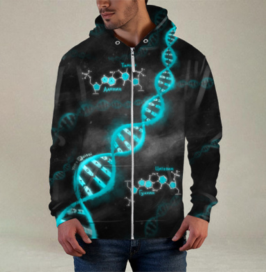 DNA blue / ДНК — синий, Толстовка мужская на молнии 3Д полная запечатка