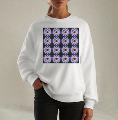Lavender abstract pattern with stars / Абстрактный лавандовый паттерн в современном стиле, Свитшот оверсайз белый женский
