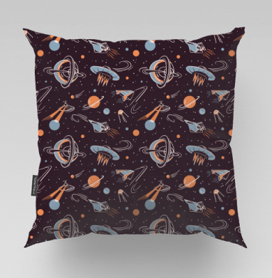 Ретро-футуристичная иллюстрация космоса и кораблей - Designed by Alenka Karabanova , Подушки