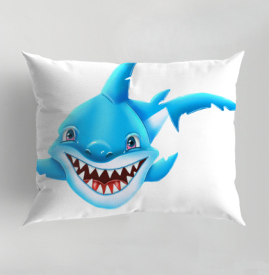 Жизнерадостный морской хищник мультяшная синяя акула Smiling Blue Shark, Подушка декоративная 50х70 см