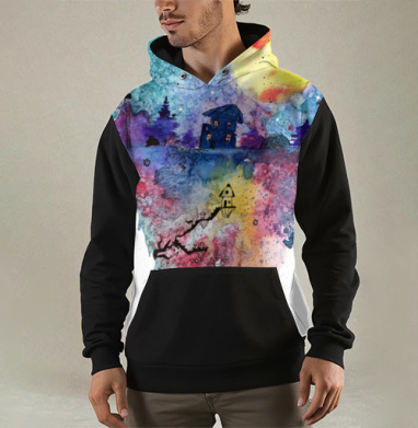 Акварельный мистический пейзаж с домом ночном лесу - Крутая оджда от EgorZeus