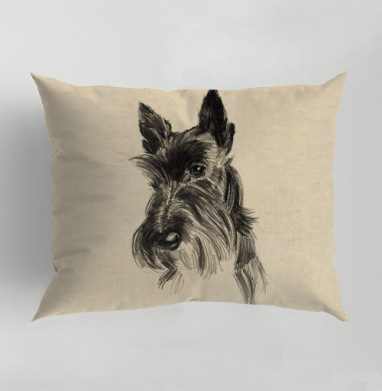 Scottish Terrier Шотландский терьер эскиз портрет черного пса, Подушка декоративная 50х70 см