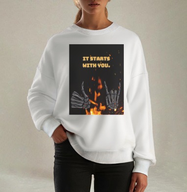 Скелетные руки и яркое пламя Skeleton Hands Fire мотив силы воли, Свитшот оверсайз белый женский