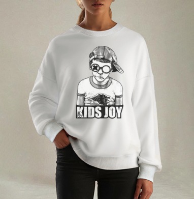Стильный Монохромный Подросток В Очках KIDS JOY, Свитшот оверсайз белый женский