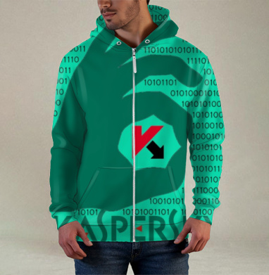 Надёжность Kaspersky в цифровом пространстве, Толстовка мужская на молнии 3Д полная запечатка