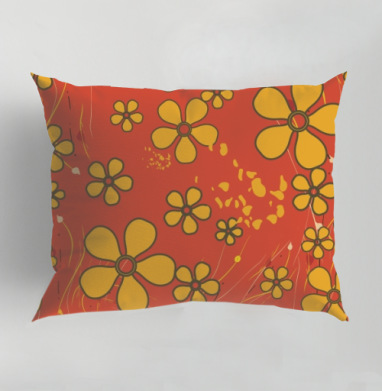 Yellow Flowers Retro Pattern – Желтые цветы ретро узор оранжевого цвета, Подушка декоративная 50х70 см