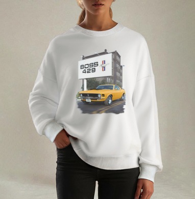 Ford Mustang Boss White / Форд Мустанг Босс Белый, Свитшот оверсайз белый женский