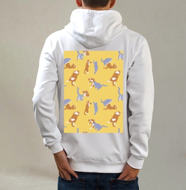 Playful Pets Cats Pattern – Паттерн игры веселых котиков дизайн, Толстовка на молнии, печать на спине. муж. белая v3 320гр