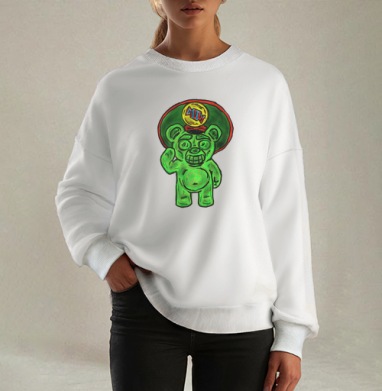 Мармеладный Генерал Веселый Зеленый Медведь, Свитшот оверсайз белый женский