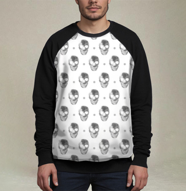 Полная запечатка череп на белом, Свитшот мужской 3D / хлопок