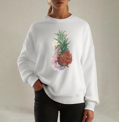 Ананас в акварели, Свитшот оверсайз белый женский