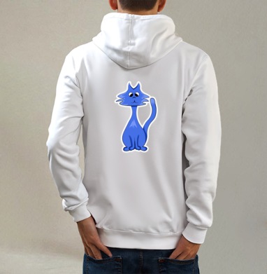 Blue cat / Синий кот, Толстовка на молнии, печать на спине. муж. белая v3 320гр