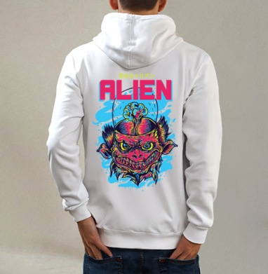 Demon Alien / Демон пришелец, Толстовка на молнии, печать на спине. муж. белая v3 320гр