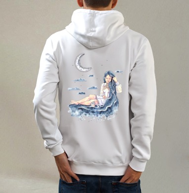 Девушка Море, Толстовка на молнии, печать на спине. муж. белая v3 320гр