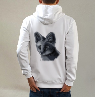 Дикий кот, Толстовка на молнии, печать на спине. муж. белая v3 320гр