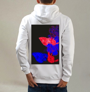 Floral print / Цветочный принт, Толстовка на молнии, печать на спине. муж. белая v3 320гр
