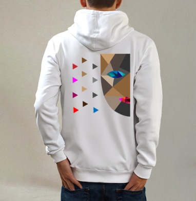 Геометрическое лицо, Толстовка на молнии, печать на спине. муж. белая v3 320гр
