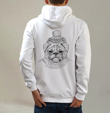 Hipsters dog / Хипстерская собака, Толстовка на молнии, печать на спине. муж. белая v3 320гр