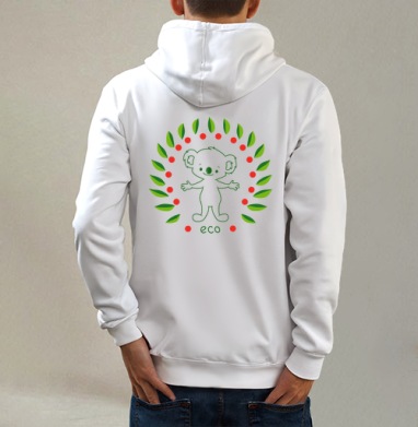 КОАЛА ЭКО, Толстовка на молнии, печать на спине. муж. белая v3 320гр