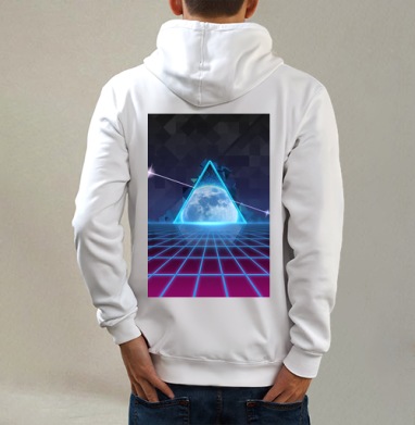 Космическое ретро, Толстовка на молнии, печать на спине. муж. белая v3 320гр