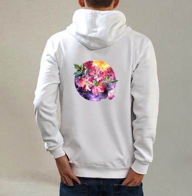 Космос и розы, Толстовка на молнии, печать на спине. муж. белая v3 320гр