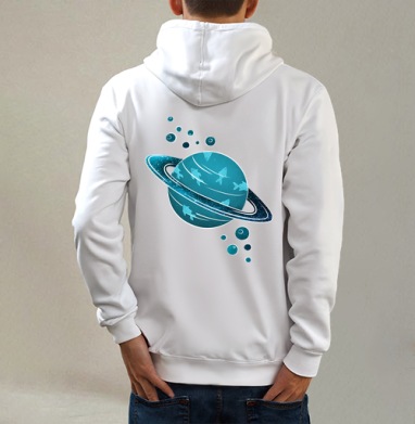 Морской Сатурн, Толстовка на молнии, печать на спине. муж. белая v3 320гр