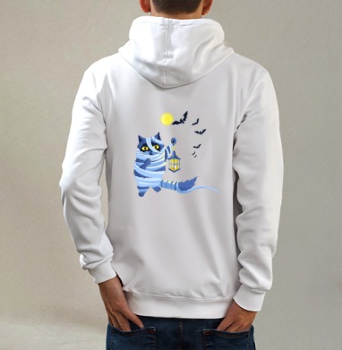 Муми-кот, Толстовка на молнии, печать на спине. муж. белая v3 320гр