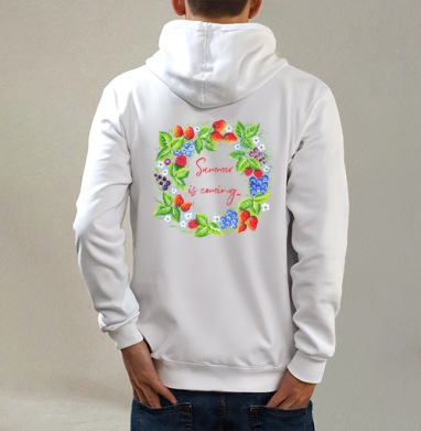 Самер из каминг, Толстовка на молнии, печать на спине. муж. белая v3 320гр