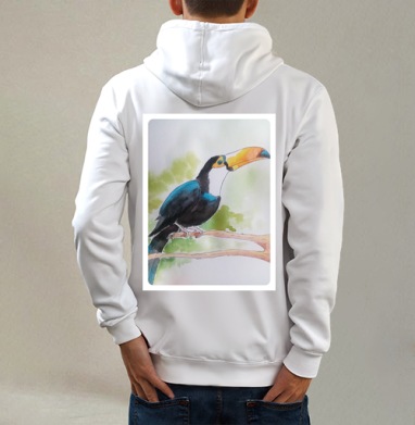 Синяя птица, Толстовка на молнии, печать на спине. муж. белая v3 320гр
