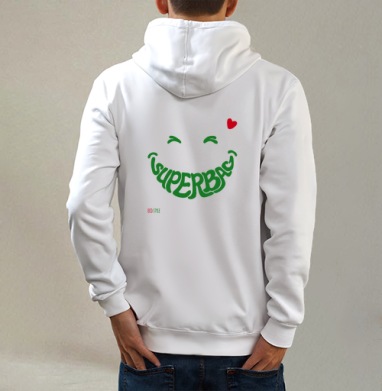 СуперСумка, Толстовка на молнии, печать на спине. муж. белая v3 320гр