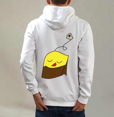 Tea Bag / Пакетик чая, Толстовка на молнии, печать на спине. муж. белая v3 320гр