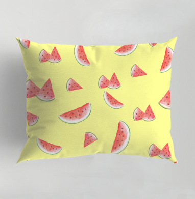 Легкий акварельный узор с дольками арбуза, Подушка декоративная 50х70 см