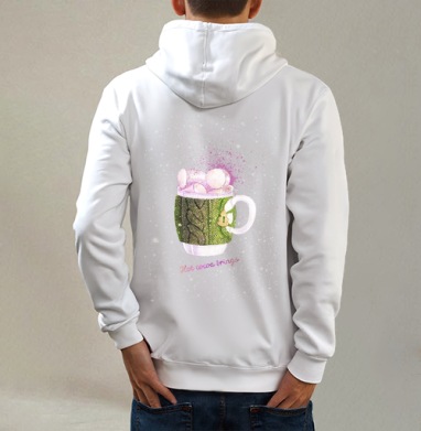 Горячий какао, Толстовка на молнии, печать на спине. муж. белая v3 320гр