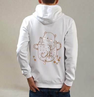 Кофейное, Толстовка на молнии, печать на спине. муж. белая v3 320гр
