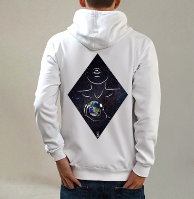 Космос внутри нас, Толстовка на молнии, печать на спине. муж. белая v3 320гр