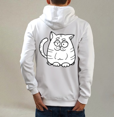Котик, Толстовка на молнии, печать на спине. муж. белая v3 320гр
