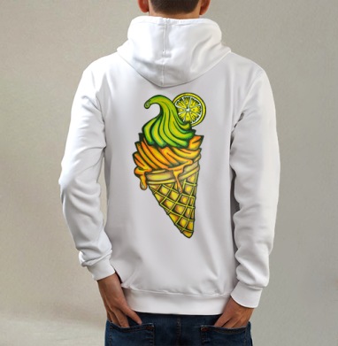 Мороженное, Толстовка на молнии, печать на спине. муж. белая v3 320гр