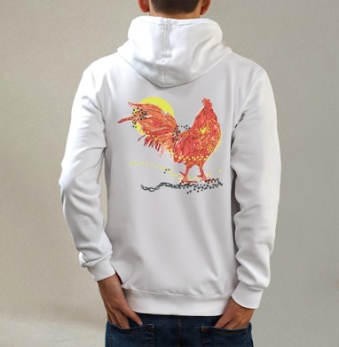 Петушинка, Толстовка на молнии, печать на спине. муж. белая v3 320гр