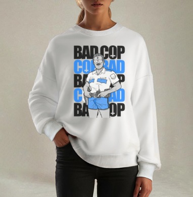 Ироничный принт Bad Cop McLOVIN в стиле комикс-арт - Магазин футболок Yumi - Дизайнерские принты