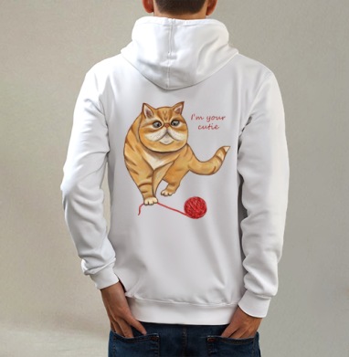 Рыжий кот, Толстовка на молнии, печать на спине. муж. белая v3 320гр