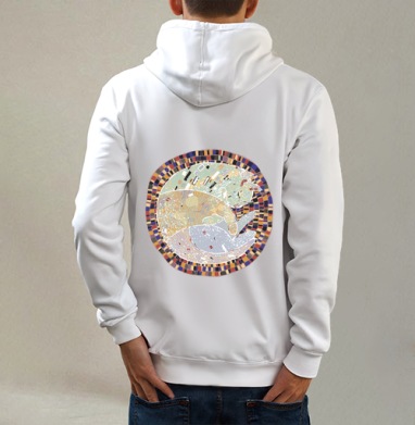 Спящая кошка, Толстовка на молнии, печать на спине. муж. белая v3 320гр