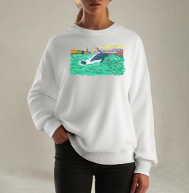 Whale / Кит, Свитшот оверсайз белый женский