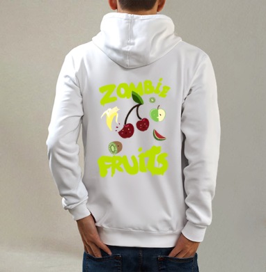 Неоновый принт Zombie Fruits с яркими фруктами, Толстовка на молнии, печать на спине. муж. белая v3 320гр