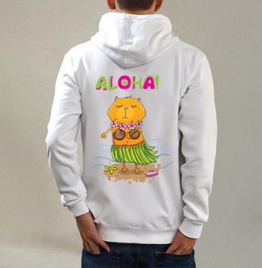 Aloha! / Алоха!, Толстовка на молнии, печать на спине. муж. белая v3 320гр