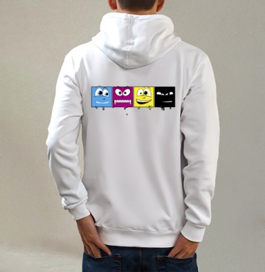 CMYK faces / Лица CMYK, Толстовка на молнии, печать на спине. муж. белая v3 320гр